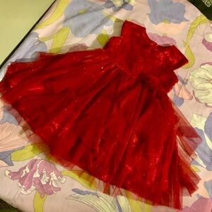 Like New Jona Michelle Gorgeous Holiday Burgundy Dress Layered Bow Tulle Sequin